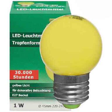 LED-Tropfenlampe gelb E27 230V 1W