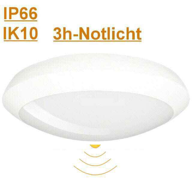 Schlagfeste LED-Leuchte IK10 mit Notlicht & Sensor