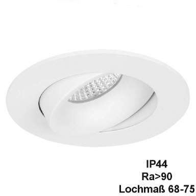 Einbaustrahler LED 10W 230V RA90 IP44 weiß