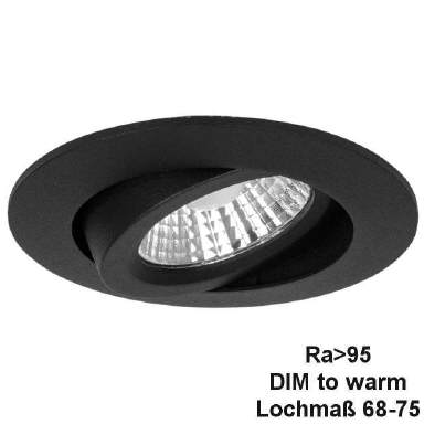 LED-Einbaustrahler schwarz 6W DIM to warm Ra95