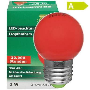 LED-Tropfenlampe rot E27 230V 1W