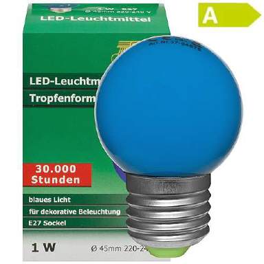 LED-Tropfenlampe blau E27 230V 1W