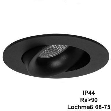 Einbaustrahler LED 10W 230V RA90 IP44 schwarz
